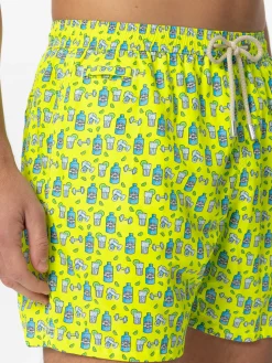 Herren-Badeshorts aus leichtem Stoff mit Gin- und Gym-Print