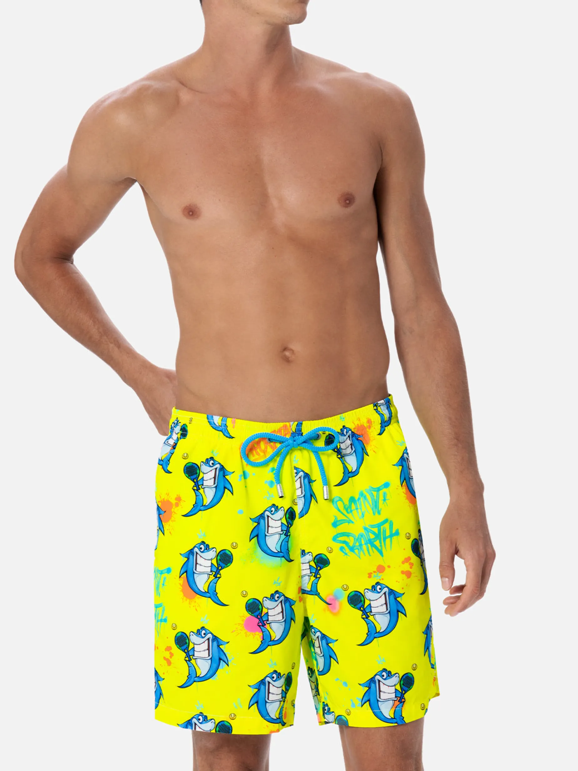 Herren-Badeshorts aus leichtem Stoff Lighting mit Cryptopuppets-Aufdruck | CRYPTOPUPPET-SONDERAUSGABE