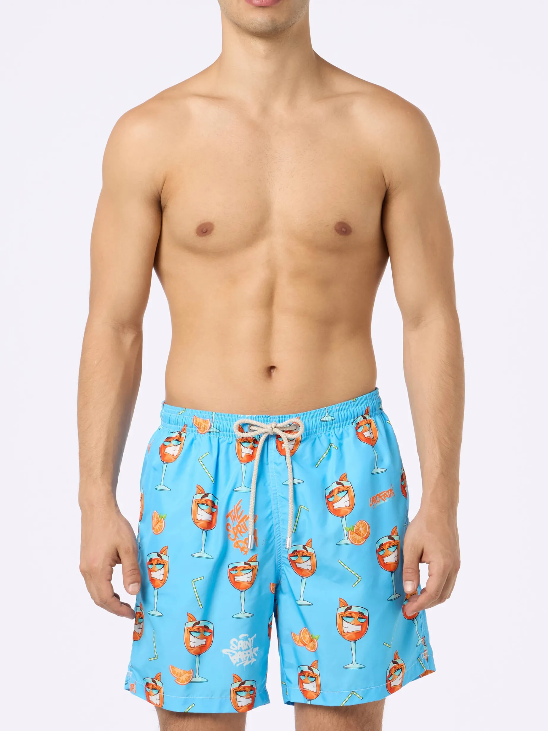 Herren-Badeshorts aus leichtem Stoff Lighting mit Cryptopuppets-Aufdruck | CRYPTOPUPPET-SONDERAUSGABE