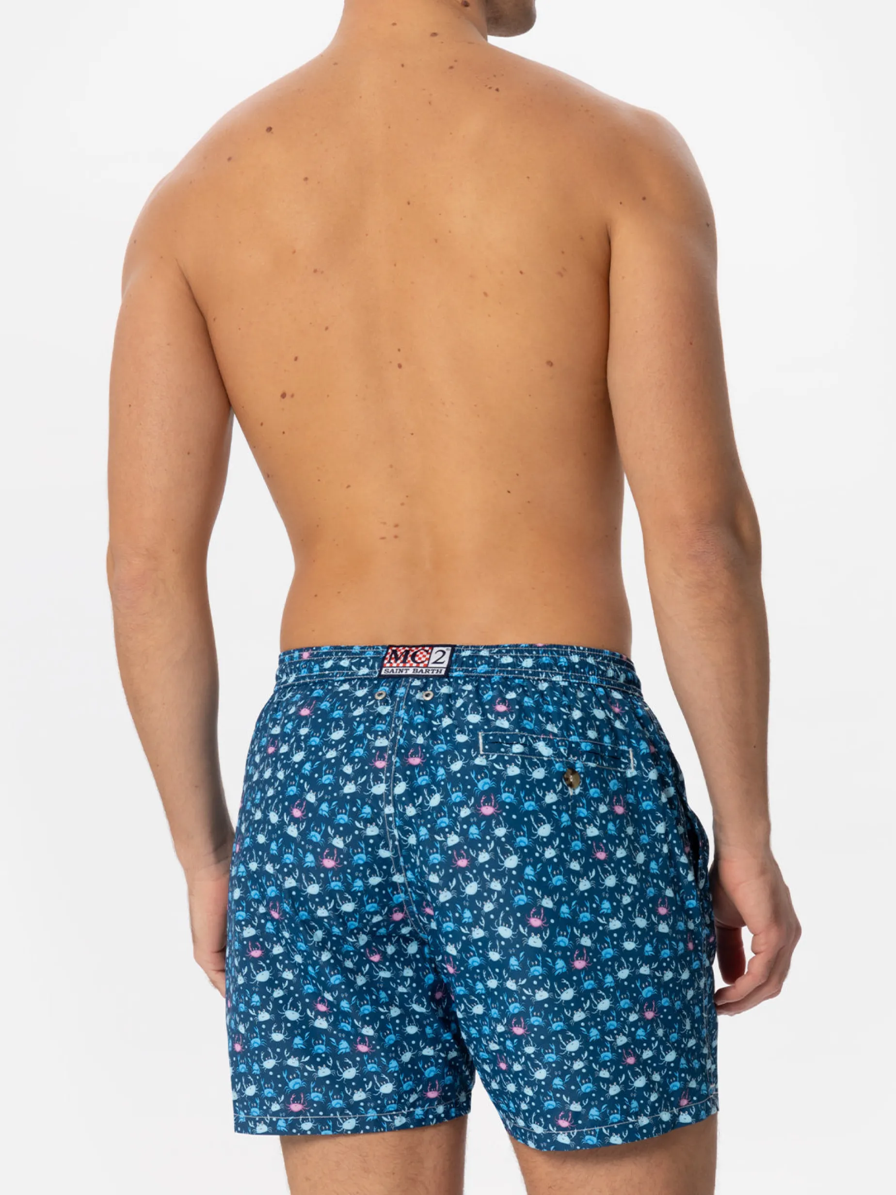 Herren-Badeshorts aus leichtem Stoff mit Krabbenprint