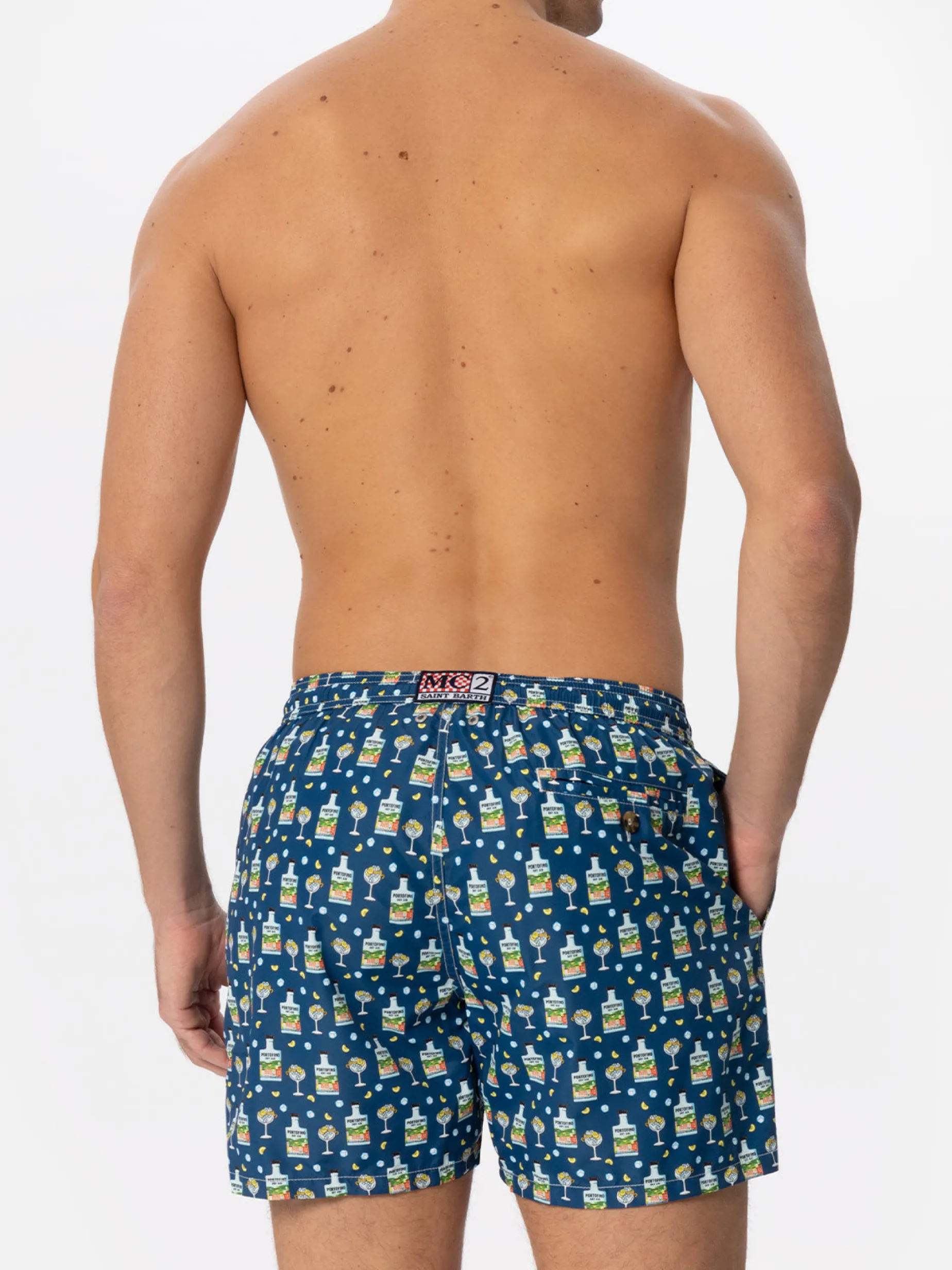Herren-Badeshorts aus leichtem Stoff mit Portofino-Gin-Print | PORTOFINO DRY GIN SONDEREDITION