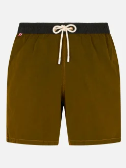 Herren-Badeshorts aus ockerfarbenem, leichtem Stoff