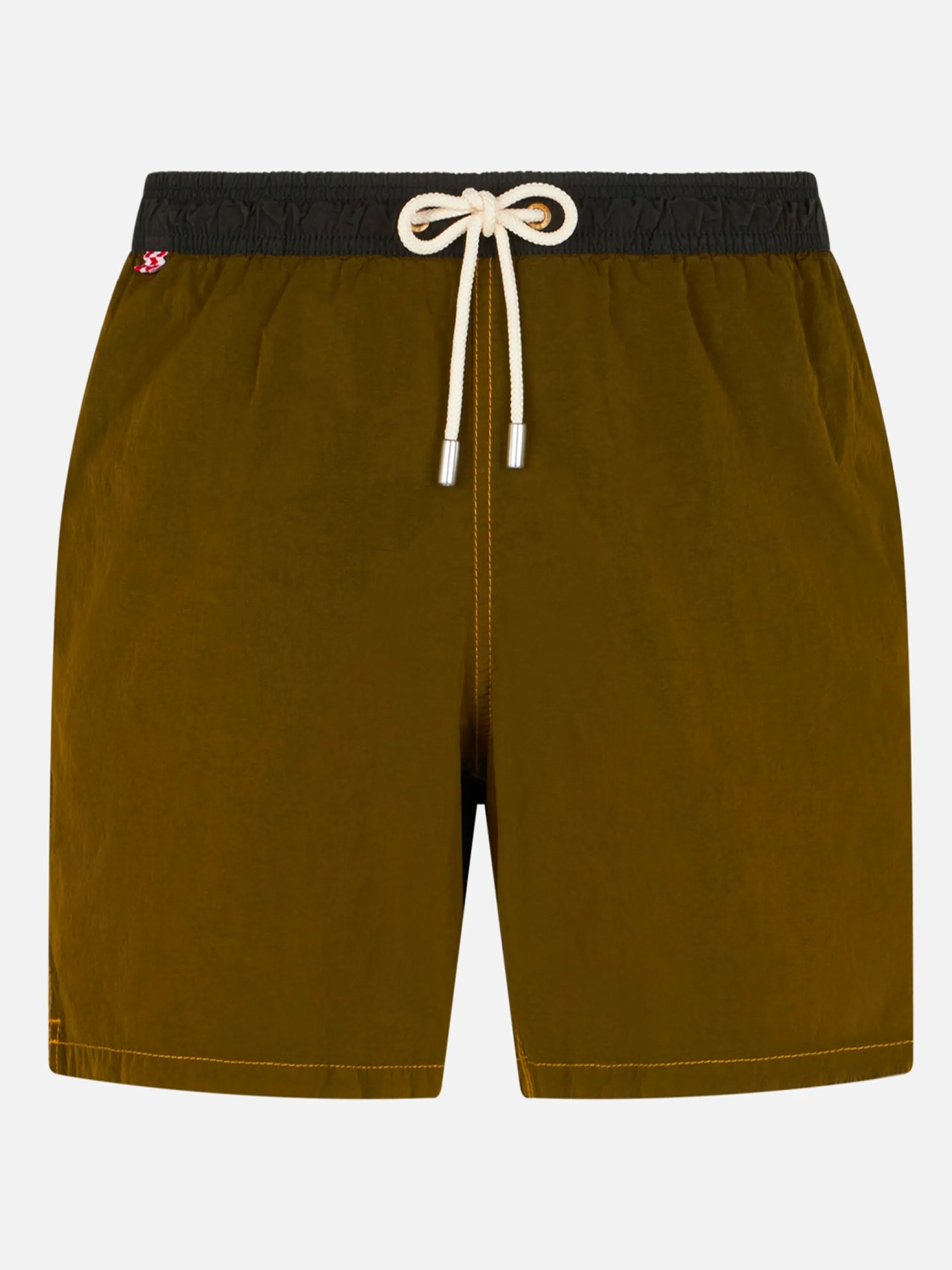 Herren-Badeshorts aus ockerfarbenem, leichtem Stoff