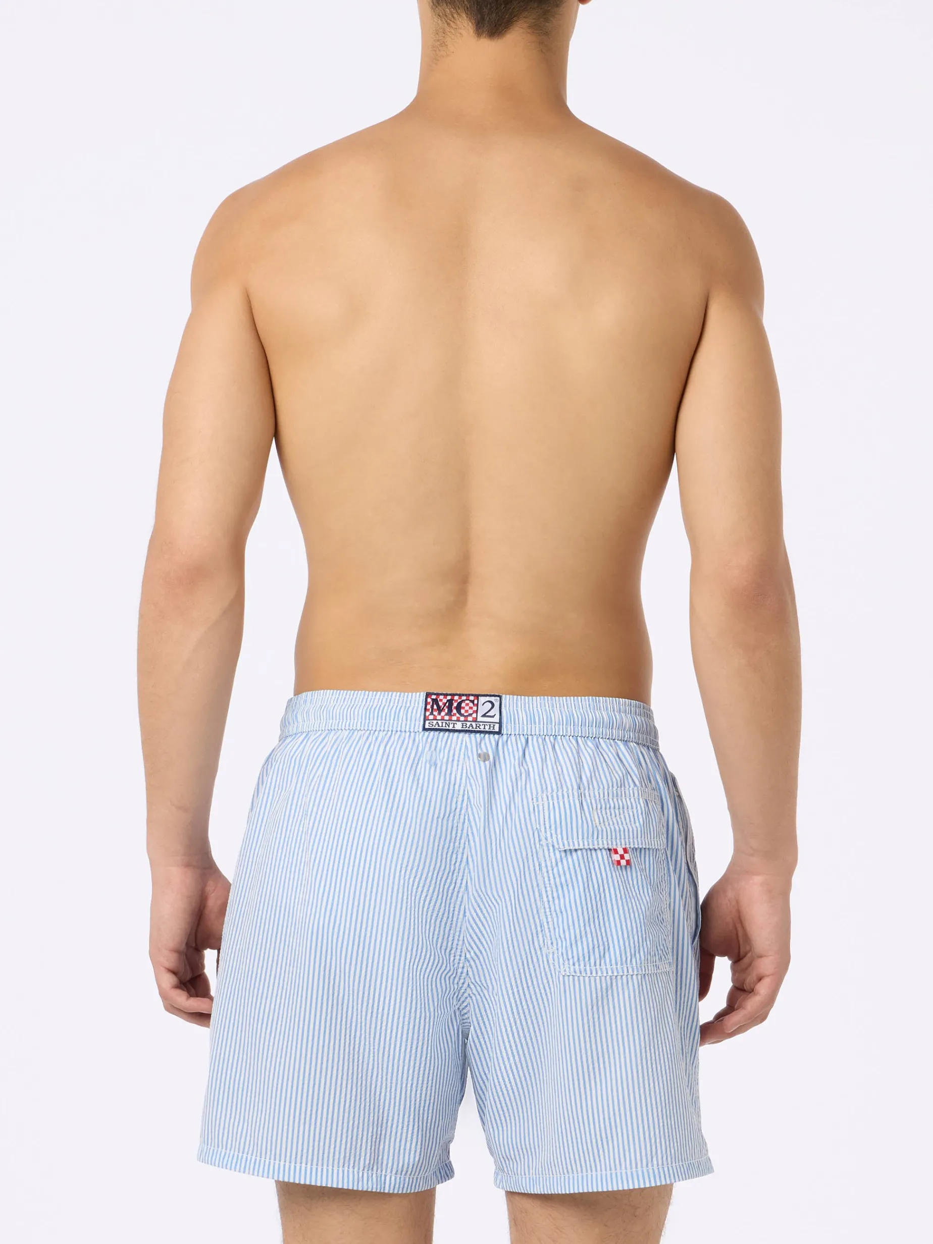 Herren-Badeshorts aus Seersucker mit Streifen Patmos