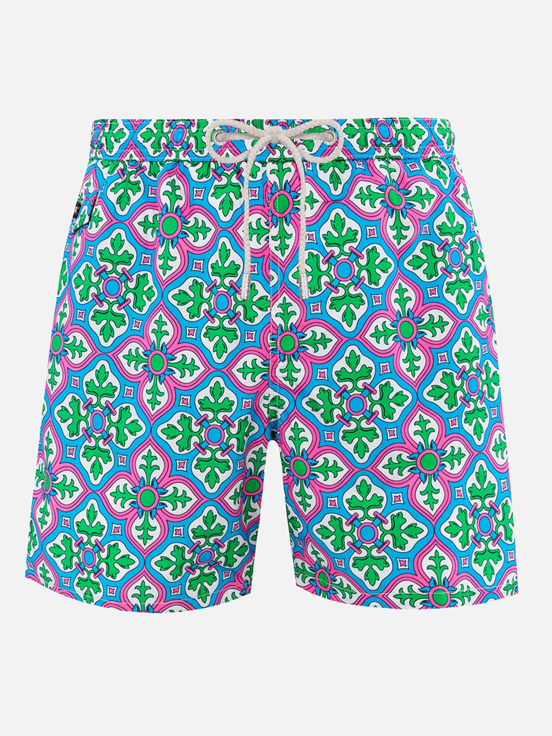 Herren-Badeshorts Lighting 70 aus leichtem Stoff mit Majolika-Print