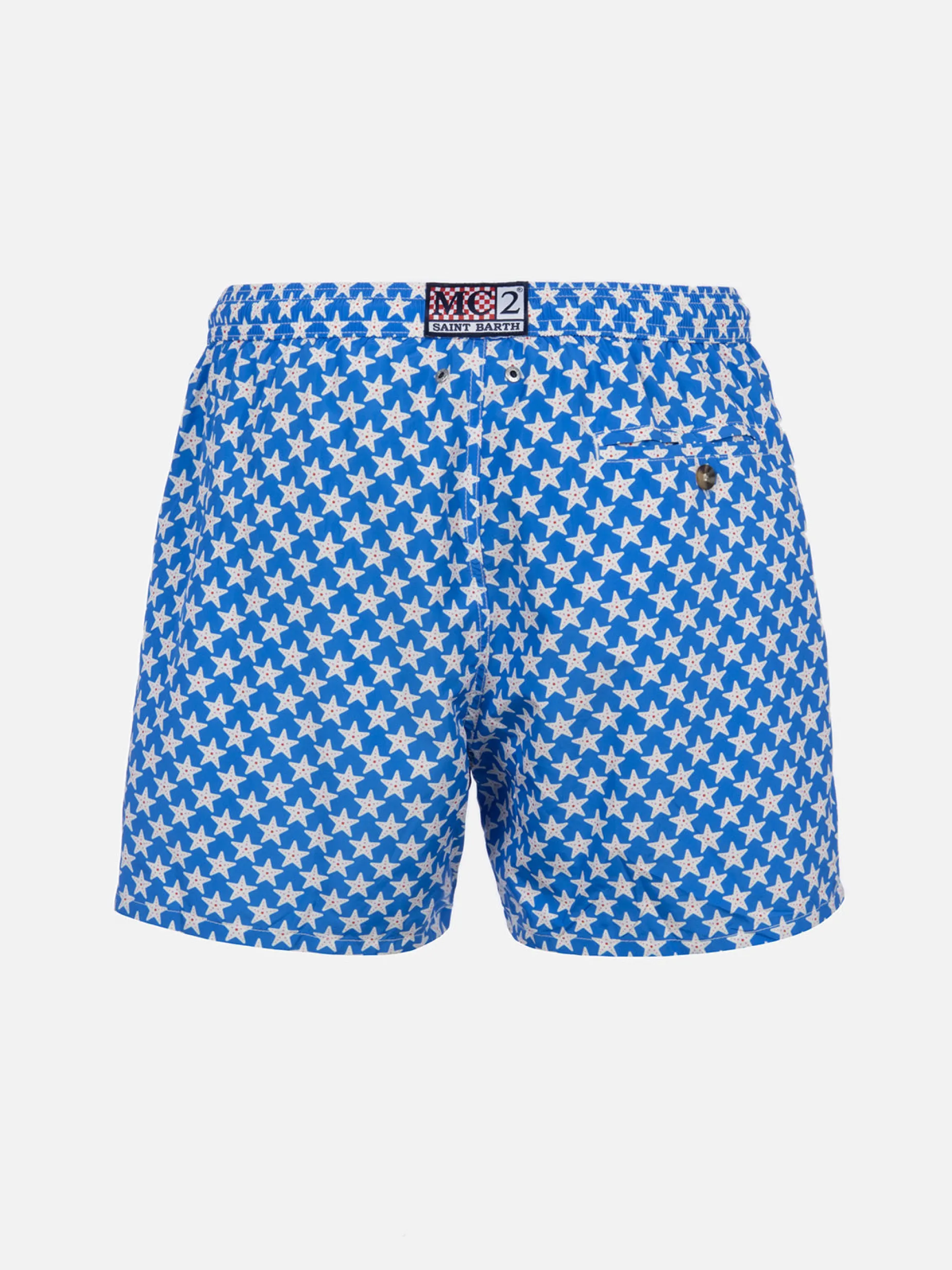 Herren-Badeshorts Lighting 70 aus leichtem Stoff mit Seesternen-Aufdruck