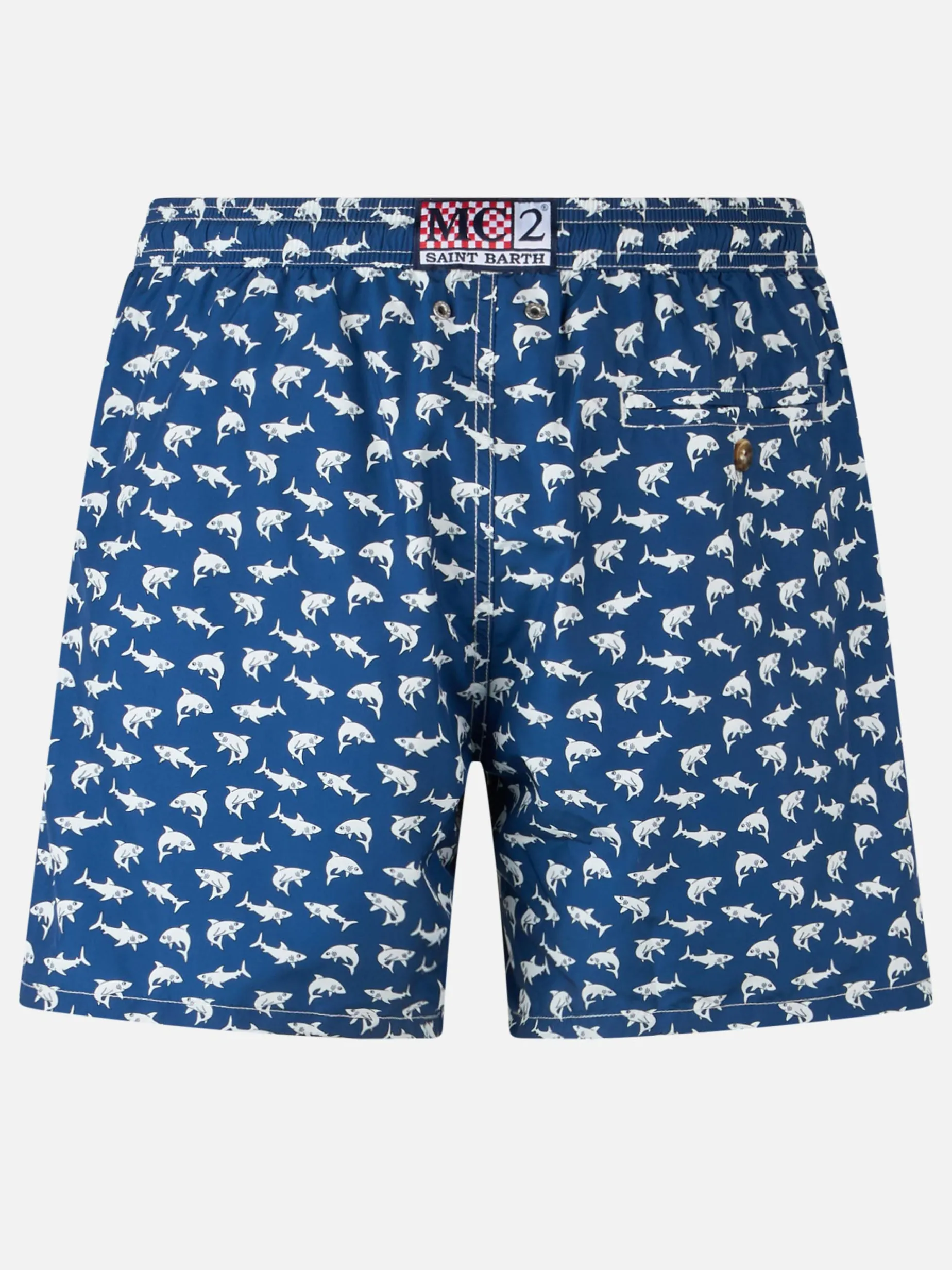 Herren-Badeshorts Lighting 70 aus leichtem Stoff mit Hai-Aufdruck