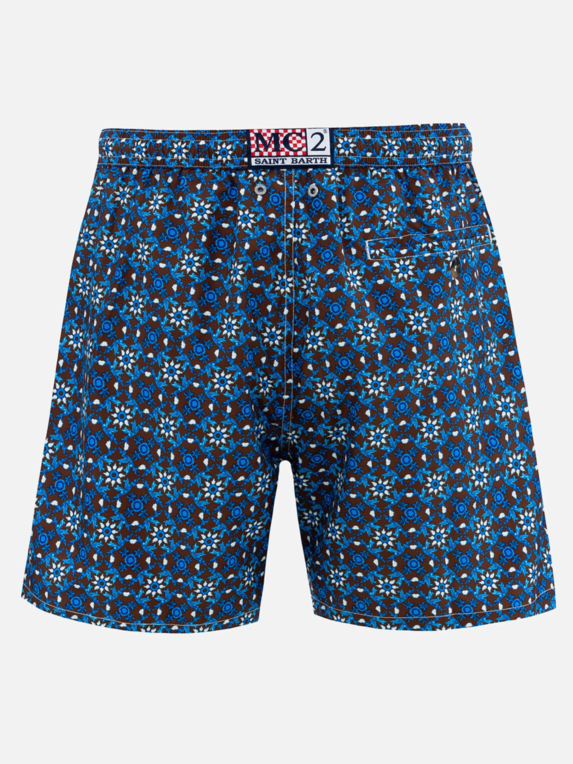 Herren-Badeshorts Lighting 70 aus leichtem Stoff mit Majolika-Print