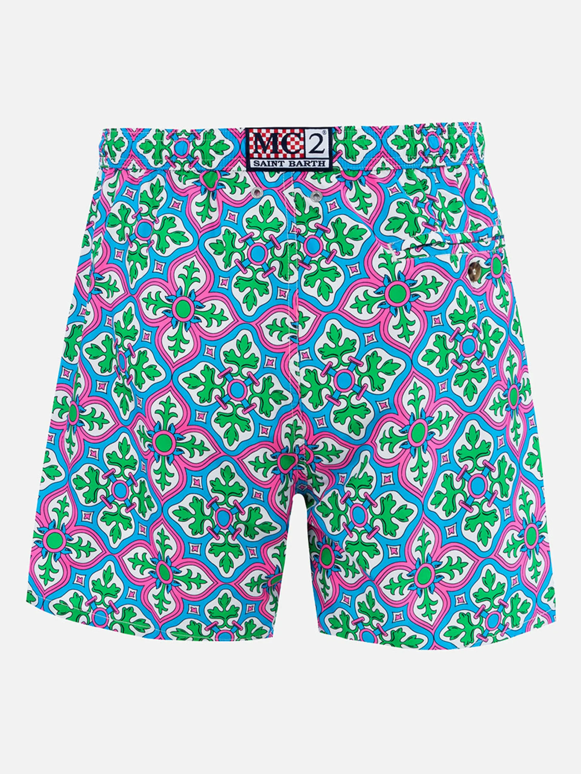 Herren-Badeshorts Lighting 70 aus leichtem Stoff mit Majolika-Print