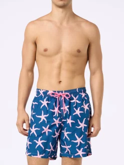Herren-Badeshorts Lighting aus leichtem Stoff mit Seestern-Print