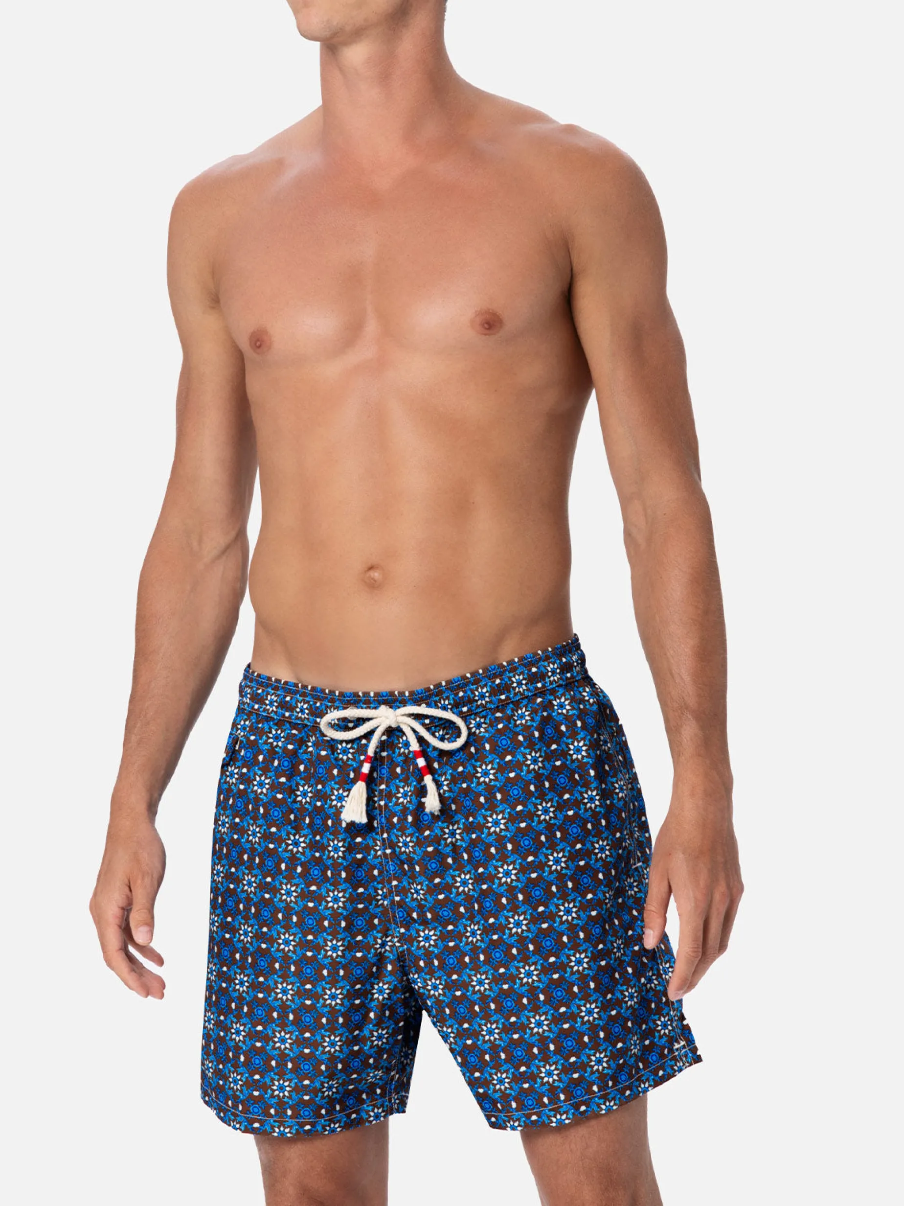 Herren-Badeshorts Lighting 70 aus leichtem Stoff mit Majolika-Print