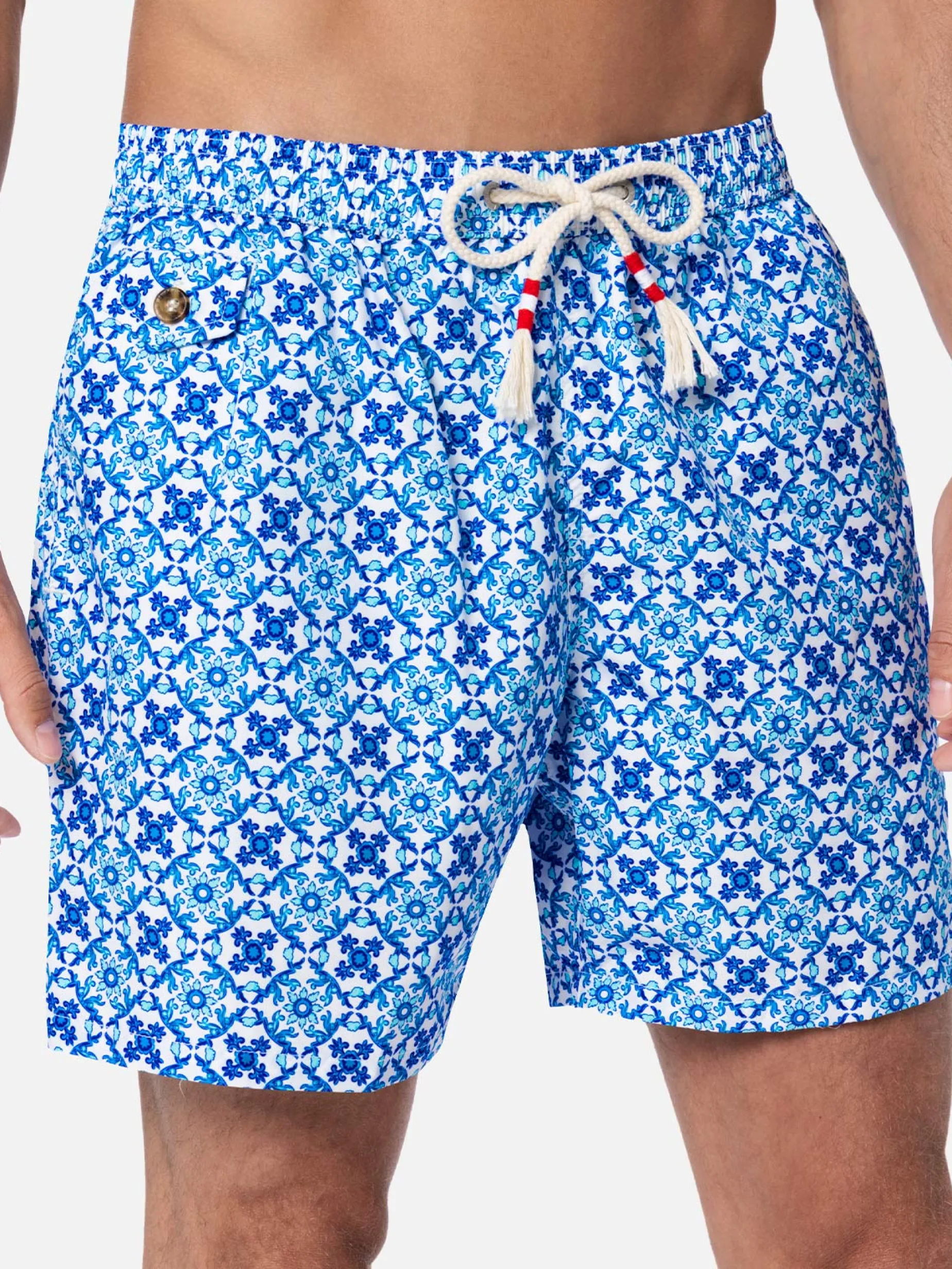 Herren-Badeshorts Lighting 70 aus leichtem Stoff mit Majolika-Print