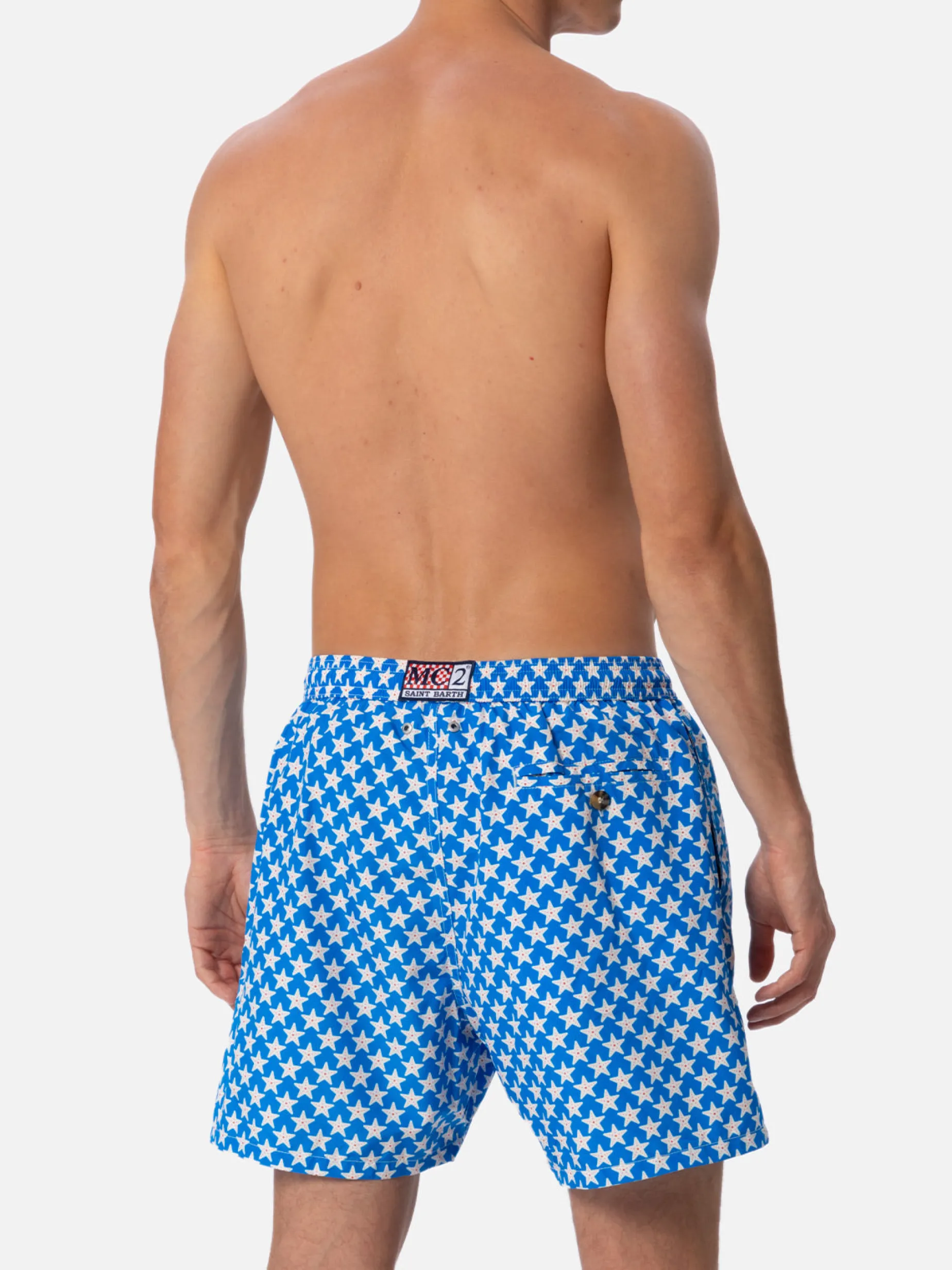 Herren-Badeshorts Lighting 70 aus leichtem Stoff mit Seesternen-Aufdruck
