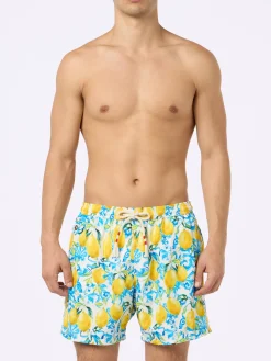 Herren-Badeshorts Lighting 70 aus leichtem Stoff mit Majolika-Print