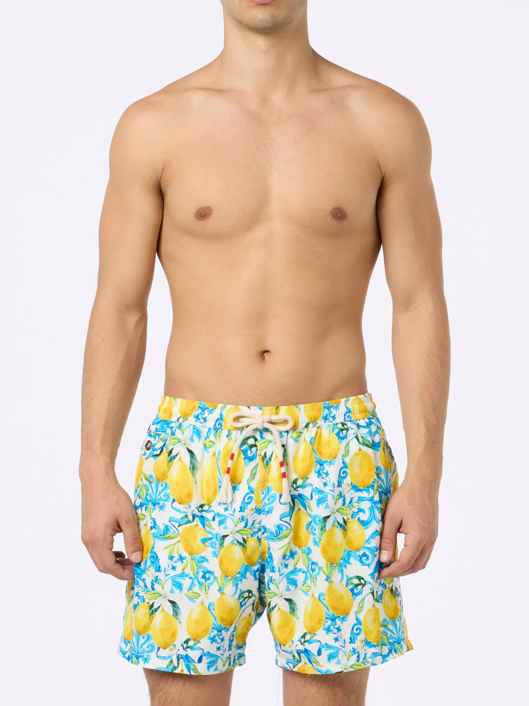 Herren-Badeshorts Lighting 70 aus leichtem Stoff mit Majolika-Print