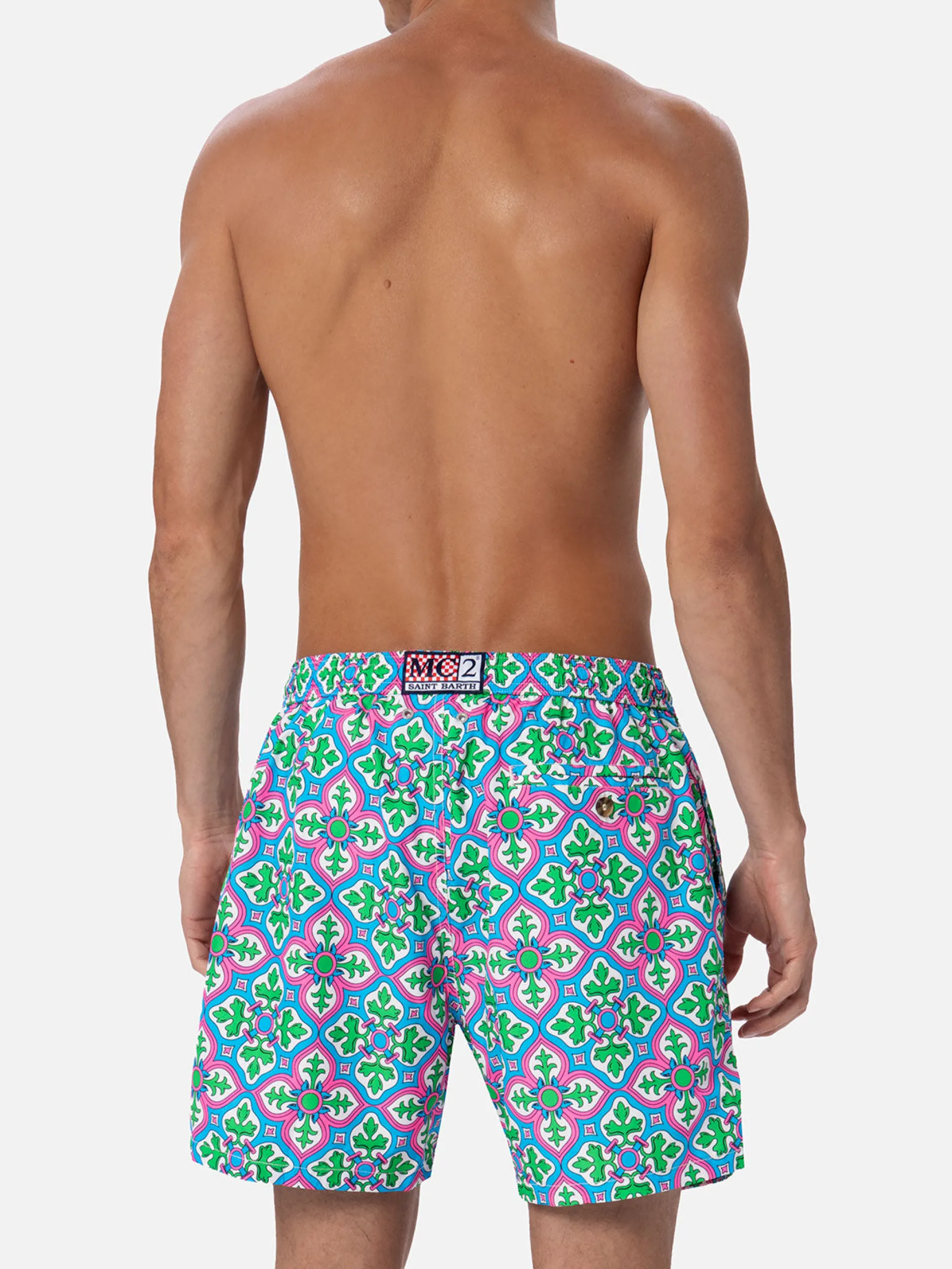 Herren-Badeshorts Lighting 70 aus leichtem Stoff mit Majolika-Print