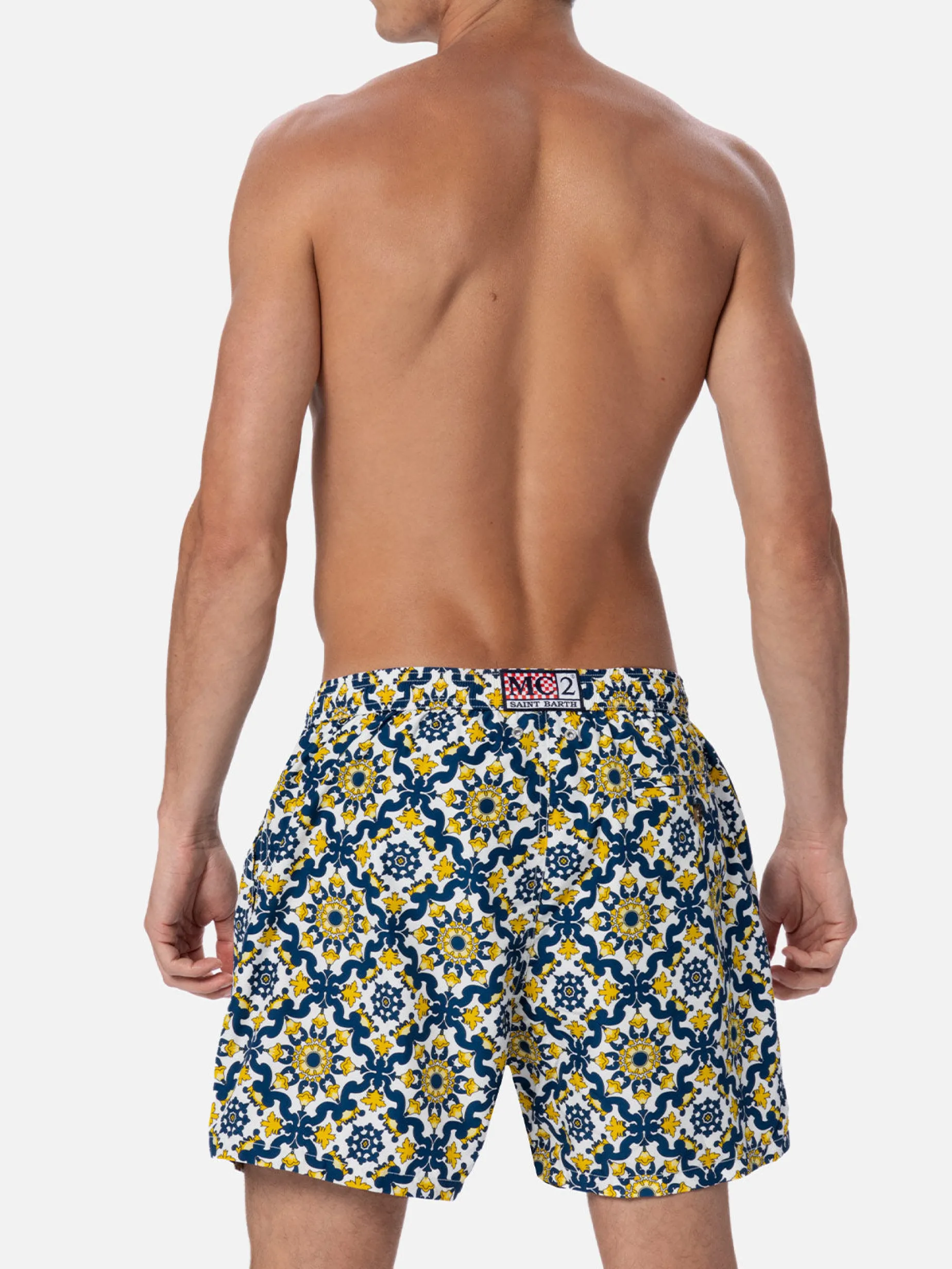 Herren-Badeshorts Lighting 70 aus leichtem Stoff mit Majolika-Print