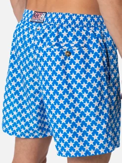 Herren-Badeshorts Lighting 70 aus leichtem Stoff mit Seesternen-Aufdruck