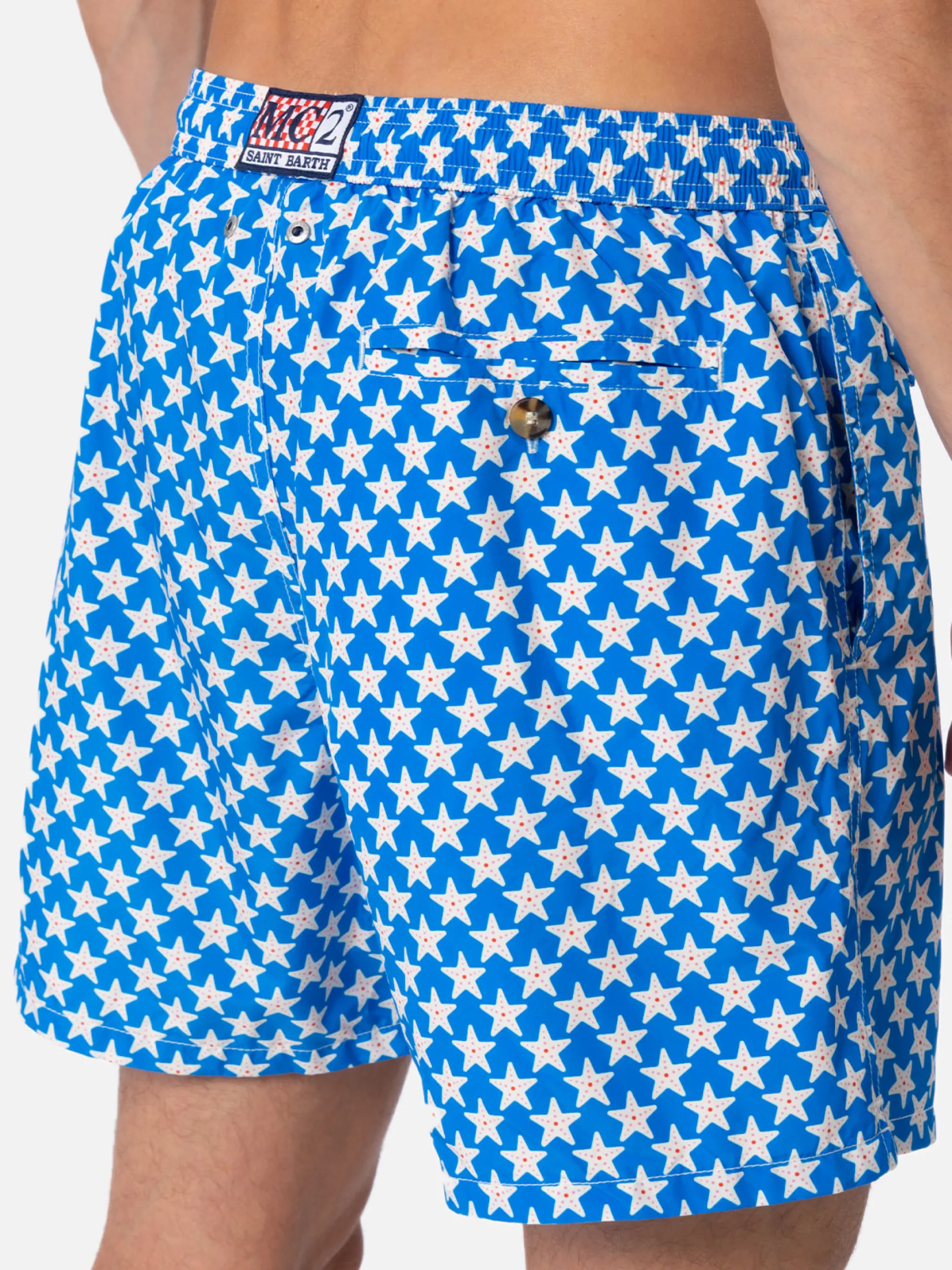 Herren-Badeshorts Lighting 70 aus leichtem Stoff mit Seesternen-Aufdruck