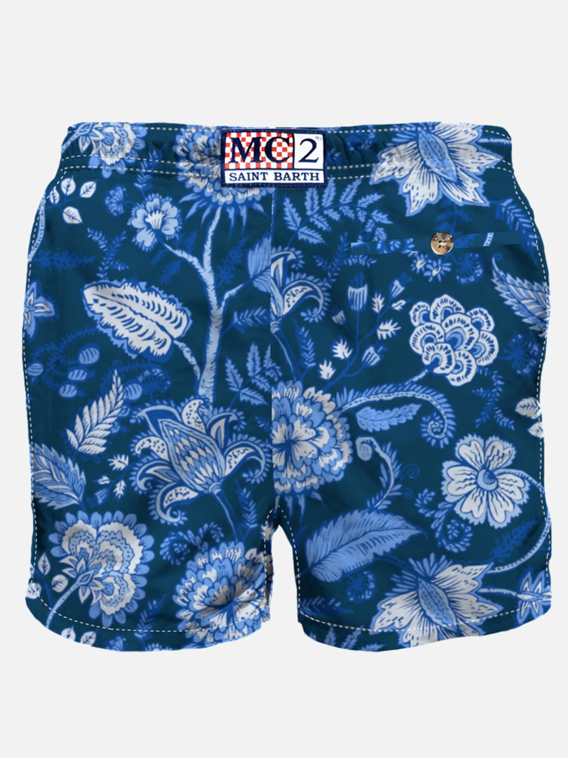 Herren-Badeshorts mit blauem Blumendruck