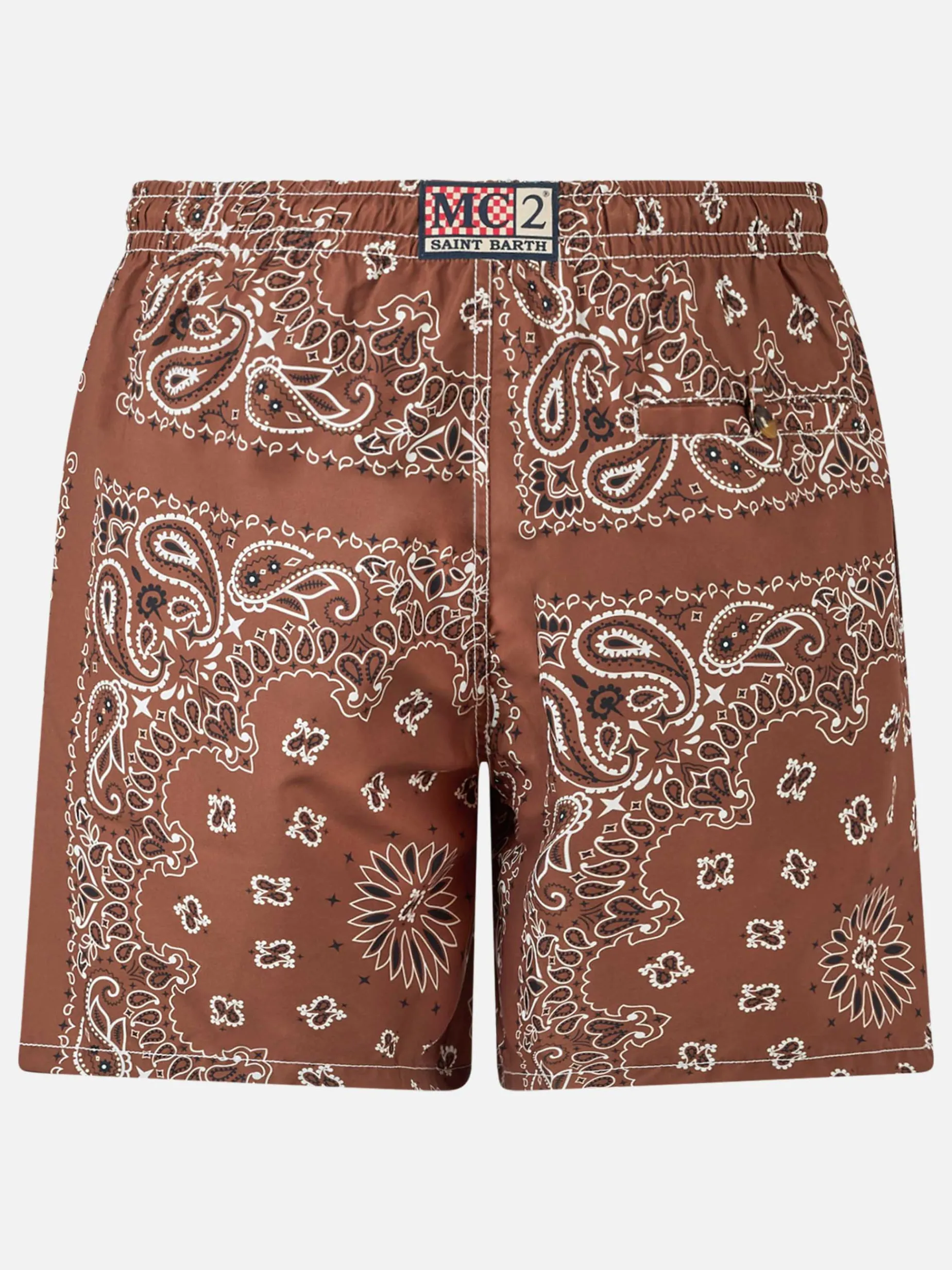 Herren-Badeshorts mit braunem Bandana-Print
