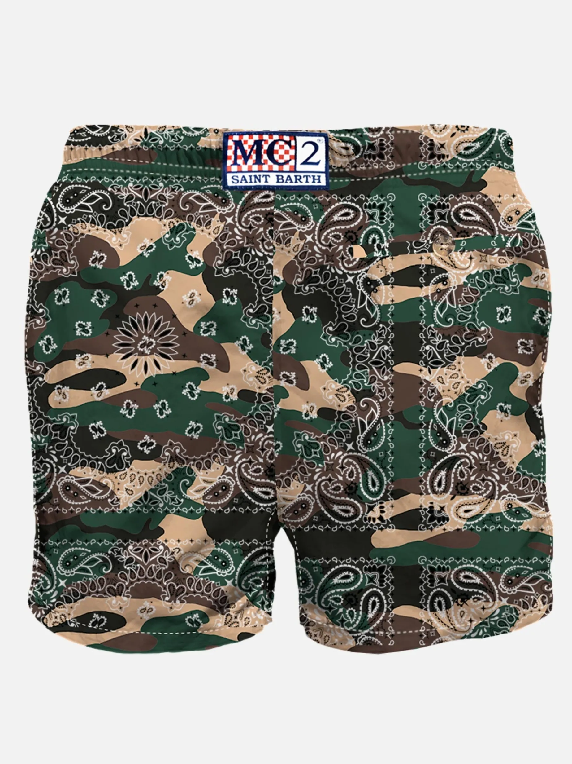 Herren-Badeshorts mit Camouflage-Bandanna-Print