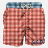 Herren-Badeshorts mit Gingham-Print und Tasche