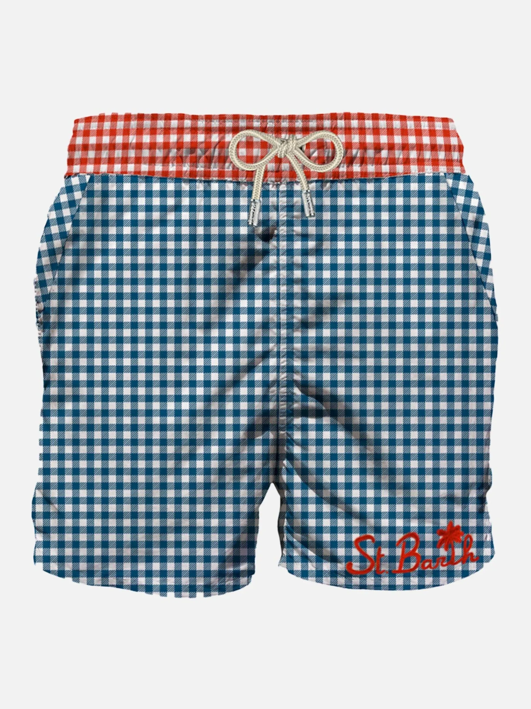 Herren-Badeshorts mit Gingham-Print und Tasche