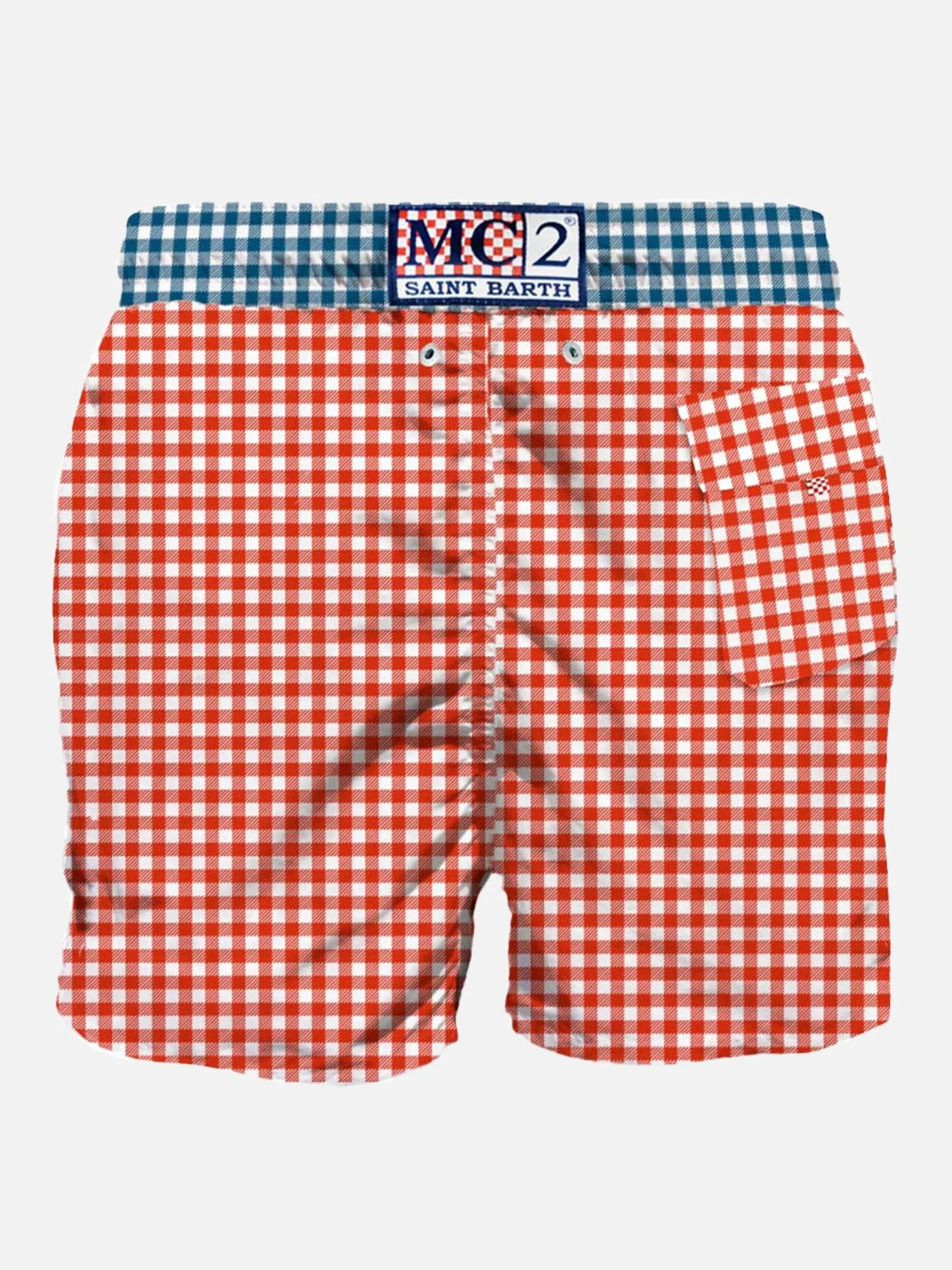 Herren-Badeshorts mit Gingham-Print und Tasche