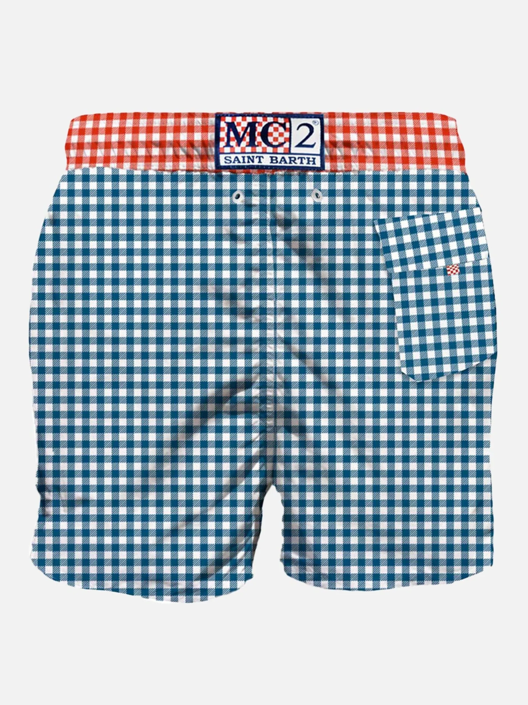 Herren-Badeshorts mit Gingham-Print und Tasche