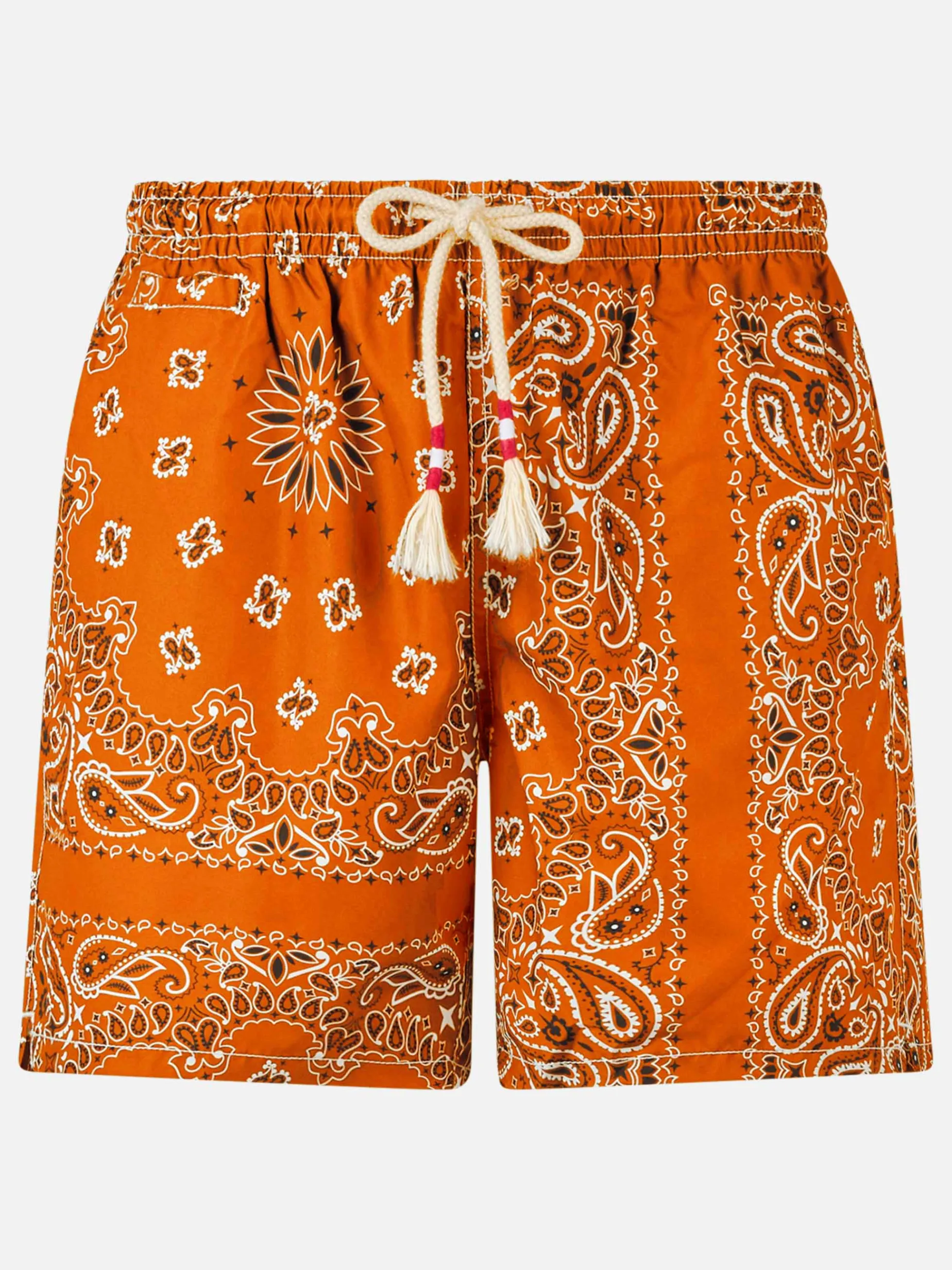 Herren-Badeshorts mit orangefarbenem Bandana-Aufdruck