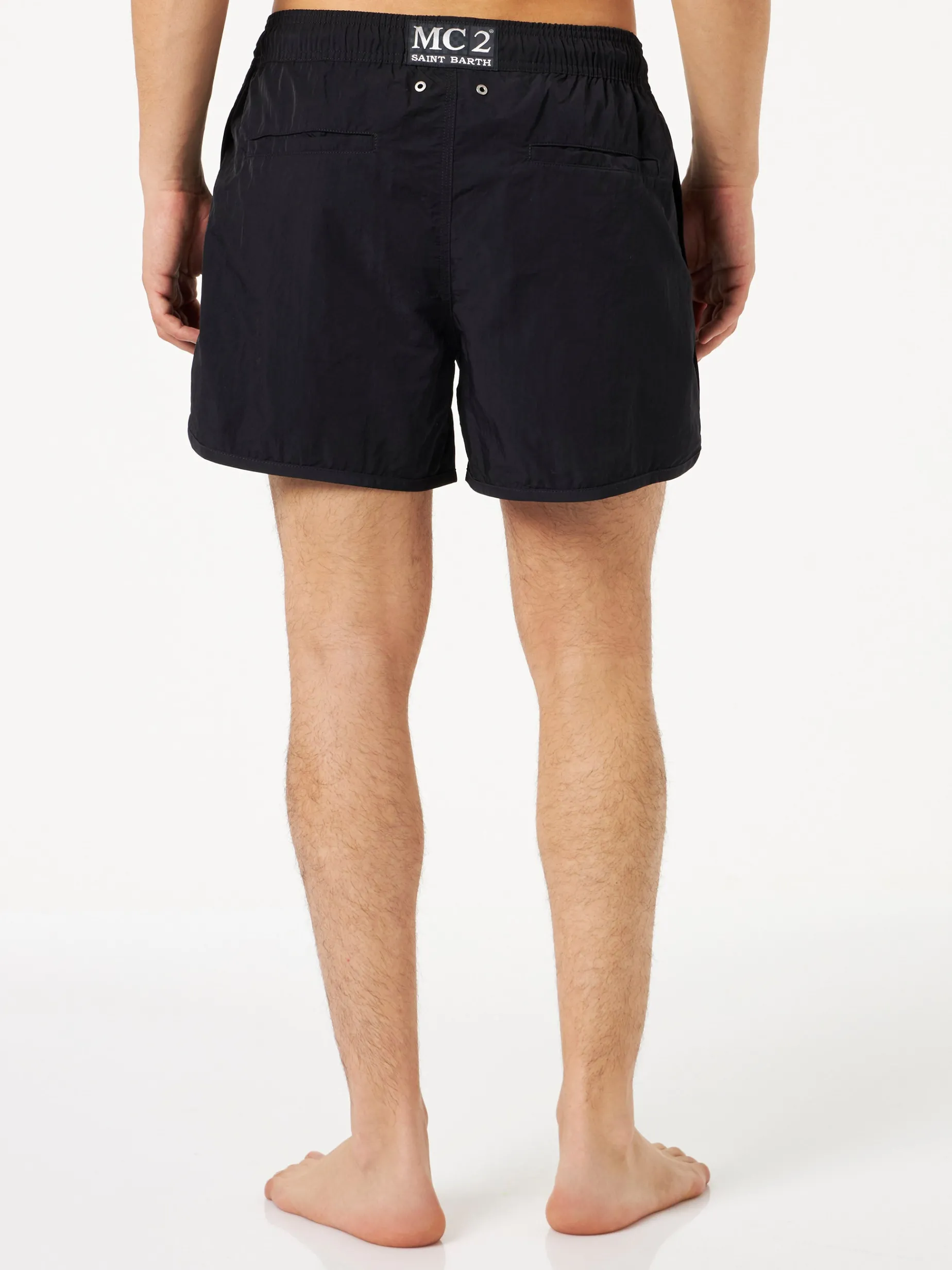 Herren-Badeshorts mit seitlichem Logo und Kontrast