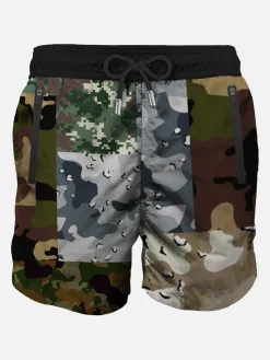Herren-Badeshorts mit Tarnmuster und Reißverschluss