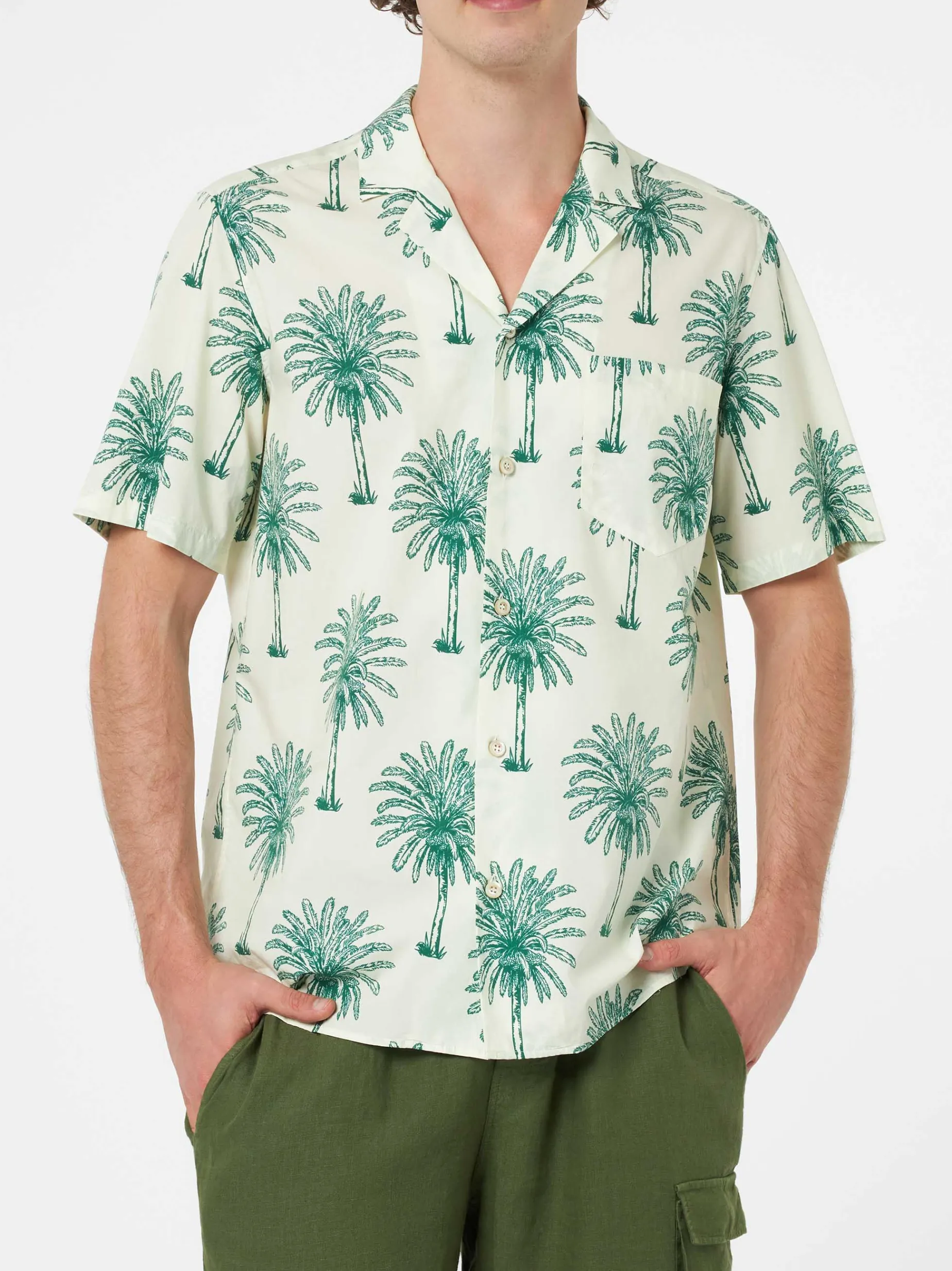 Herren-Baumwollhemd Kalea mit Palmenprint