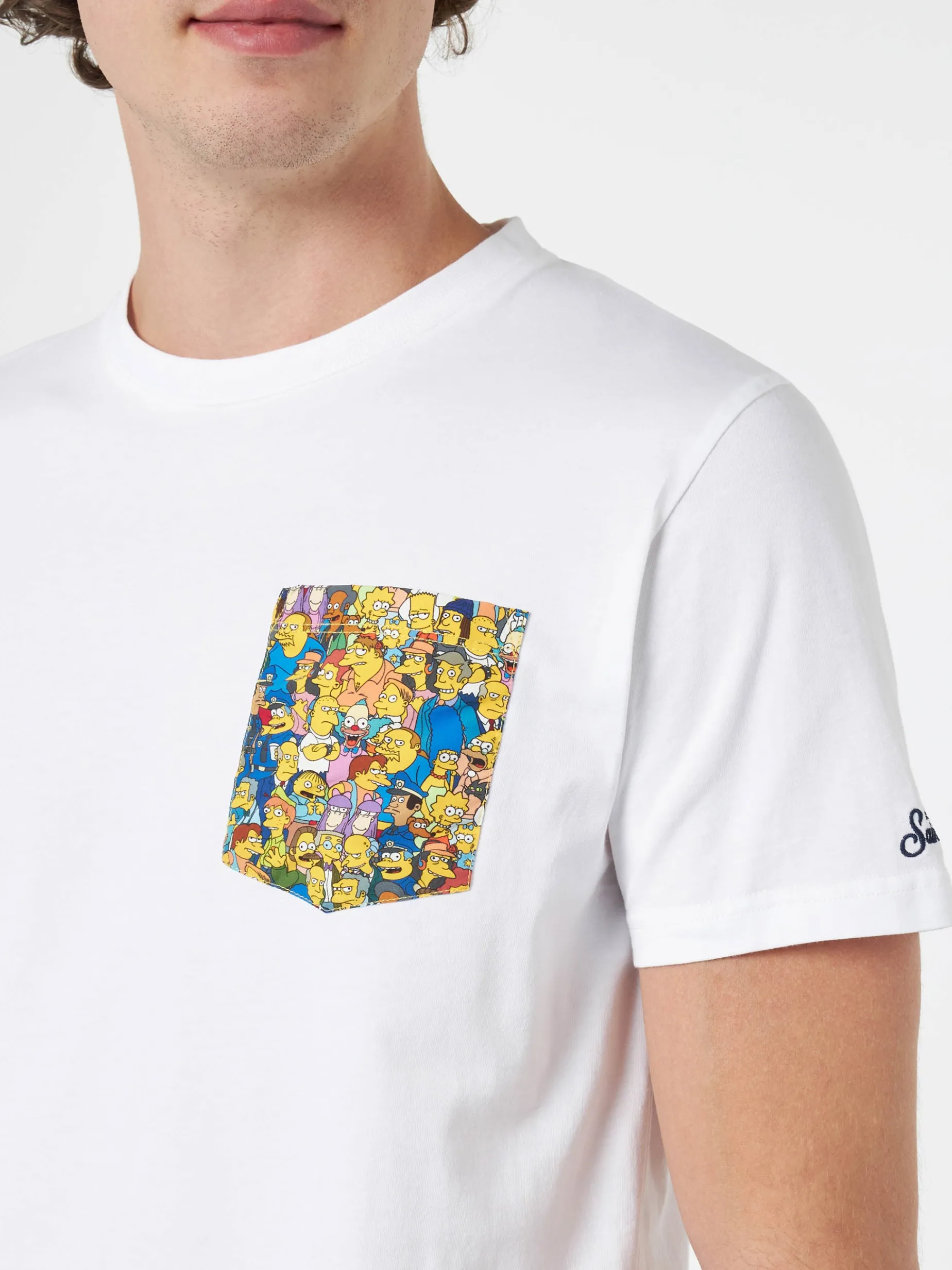 Herren-Baumwoll-T-Shirt Blanche mit aufgedruckter Simpsons-Tasche | DIE SIMPSONS-SONDERAUSGABE