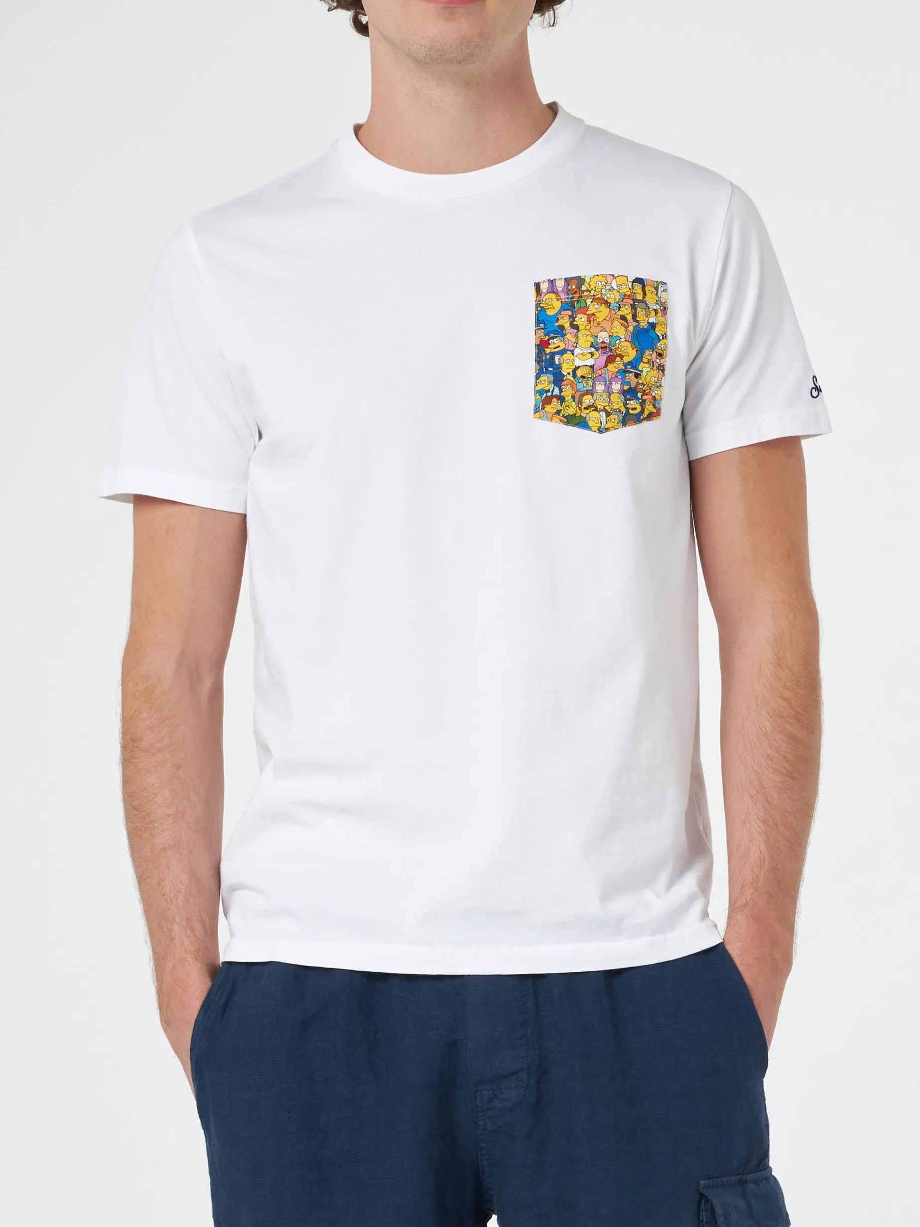 Herren-Baumwoll-T-Shirt Blanche mit aufgedruckter Simpsons-Tasche | DIE SIMPSONS-SONDERAUSGABE