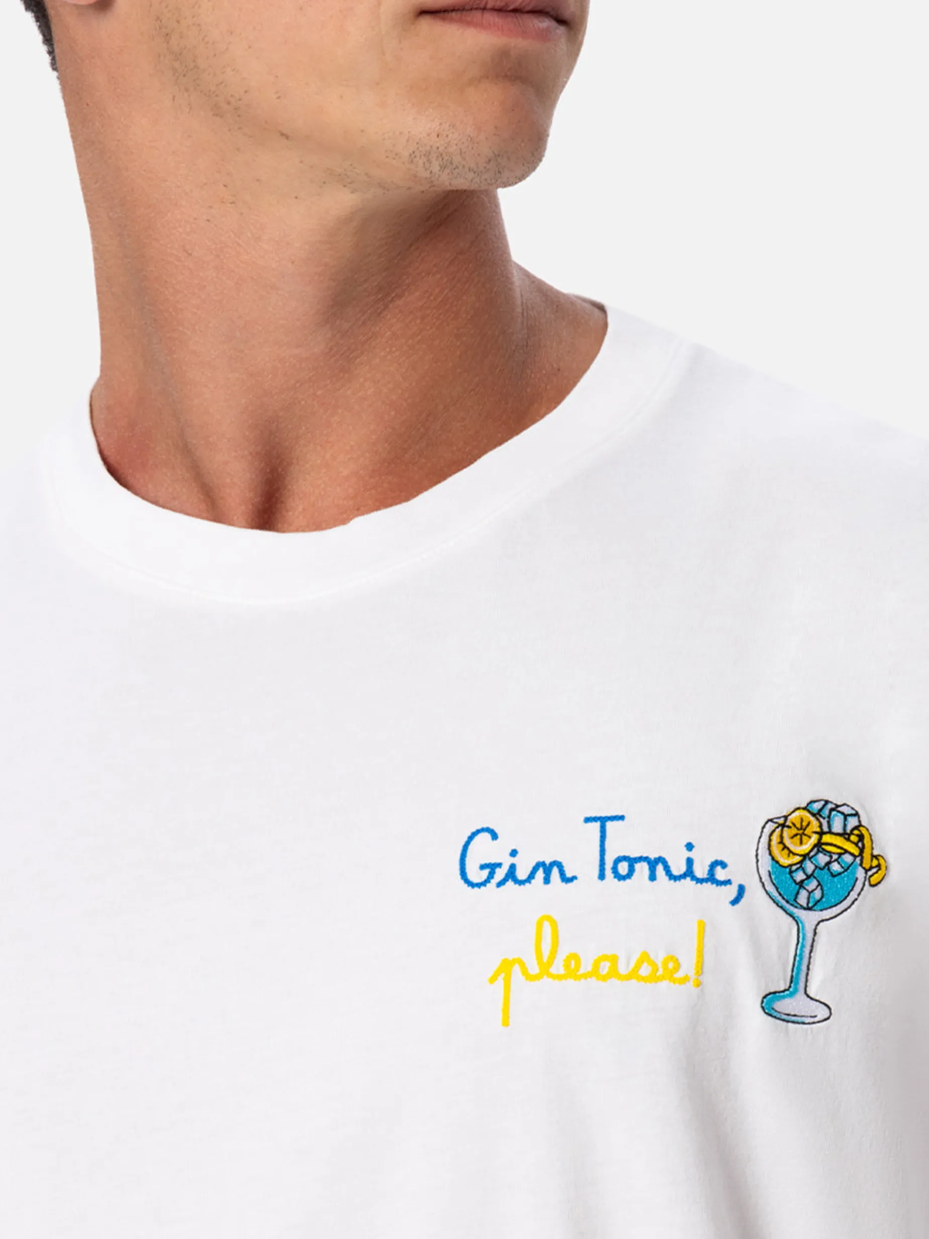 Herren-Baumwoll-T-Shirt mit Gin Tonic, bitte! Stickerei