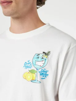 Herren-Baumwoll-T-Shirt mit platziertem Aufdruck „Cryptopuppets Gin Tonic“ auf Vorder- und Rückseite | CRYPTOPUPPET-SONDERAUSGABE