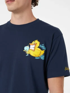 Herren-Baumwoll-T-Shirt mit platziertem Aufdruck „Cryptopuppets Ducky Gin“ auf Vorder- und Rückseite | CRYPTOPUPPET-SONDERAUSGABE