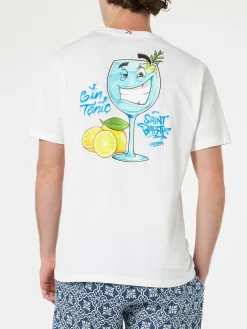 Herren-Baumwoll-T-Shirt mit platziertem Aufdruck „Cryptopuppets Gin Tonic“ auf Vorder- und Rückseite | CRYPTOPUPPET-SONDERAUSGABE