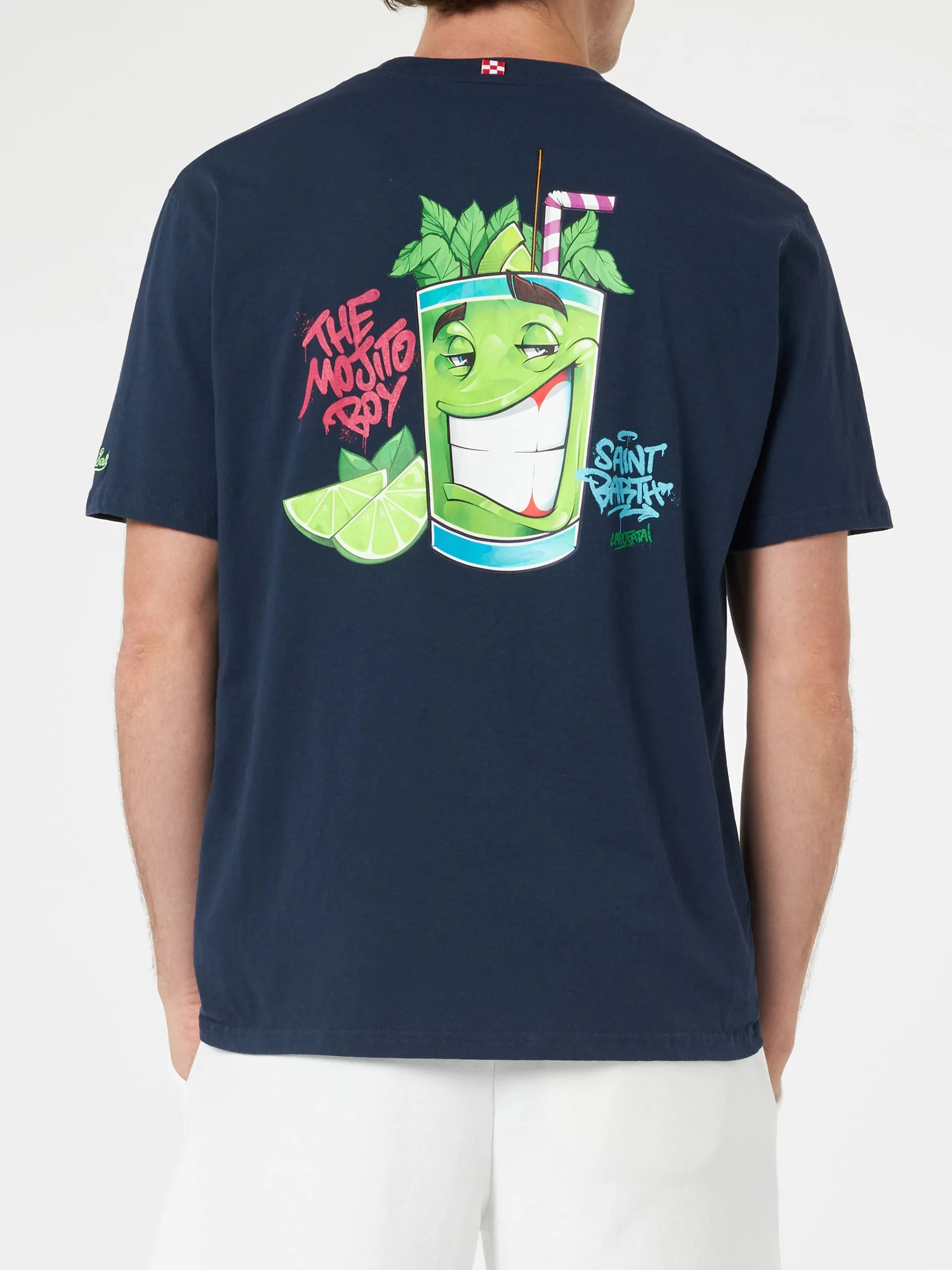 Herren-Baumwoll-T-Shirt mit platziertem Cryptopuppets Mojito-Aufdruck auf Vorder- und Rückseite | CRYPTOPUPPET-SONDERAUSGABE