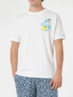 Herren-Baumwoll-T-Shirt mit platziertem Aufdruck „Cryptopuppets Gin Tonic“ auf Vorder- und Rückseite | CRYPTOPUPPET-SONDERAUSGABE