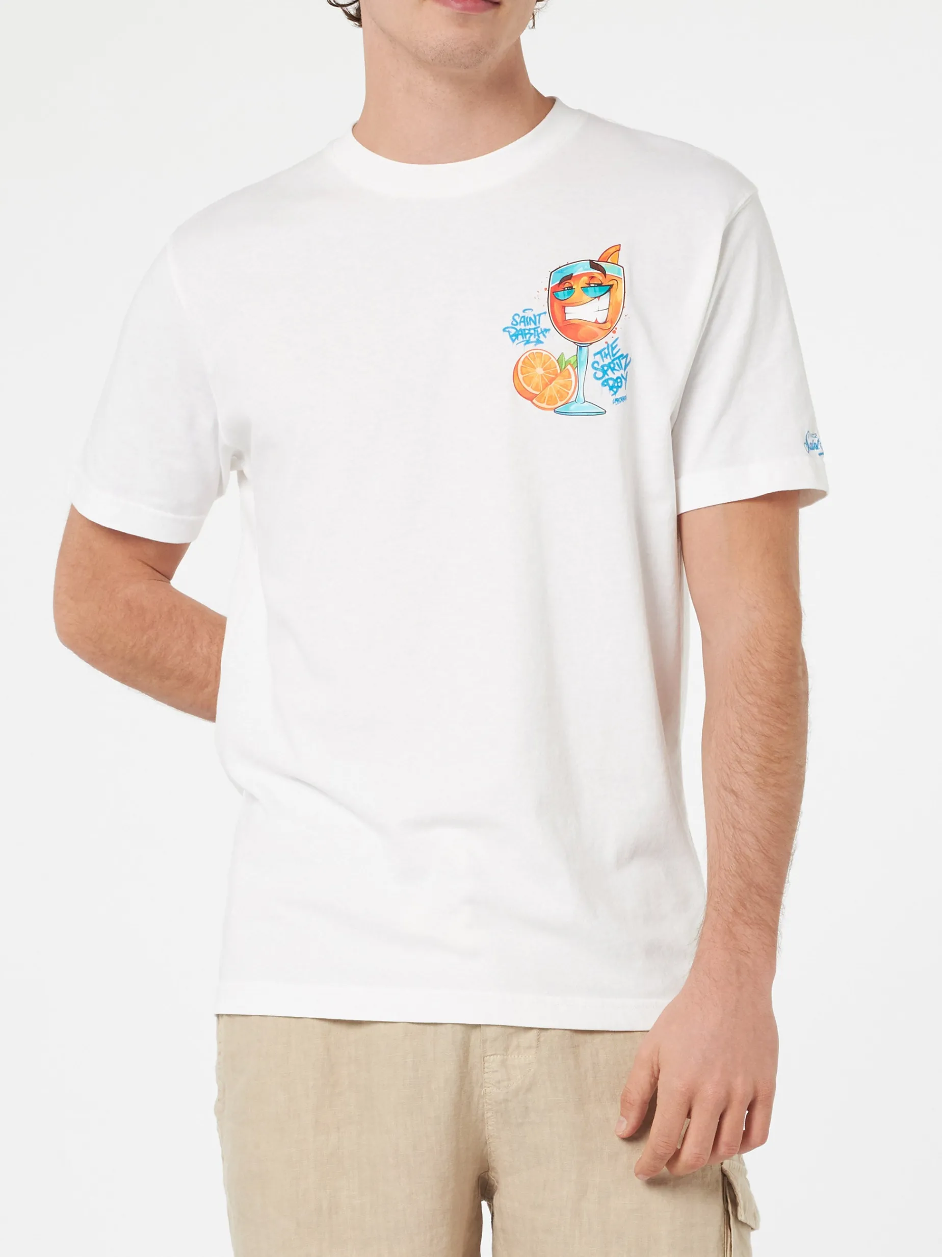 Herren-Baumwoll-T-Shirt mit platziertem Cryptopuppets Spritz-Aufdruck auf Vorder- und Rückseite | CRYPTOPUPPET-SONDERAUSGABE