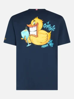 Herren-Baumwoll-T-Shirt mit platziertem Aufdruck „Cryptopuppets Ducky Gin“ auf Vorder- und Rückseite | CRYPTOPUPPET-SONDERAUSGABE