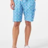 Herren-Bermudashorts aus Leinen mit weißem und hellblauem Majolika-Print