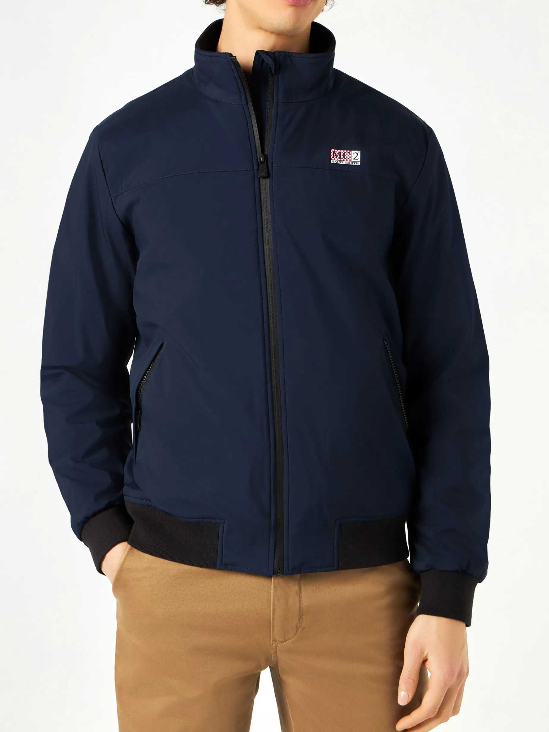 Herrenblaue Bomberjacke mit Fellfutter