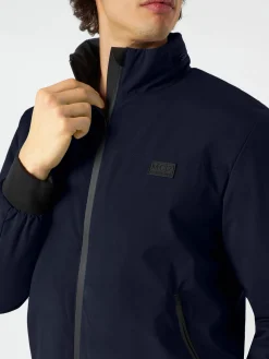 Herrenblaue Bomberjacke mit Sherpa-Futter
