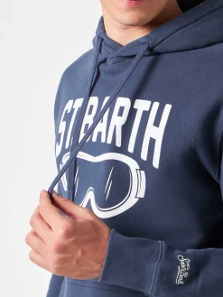 Herrenblauer Kapuzenpullover mit St. Barth Ski Club-Aufdruck