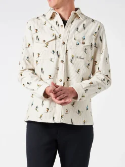 Herren-Cord-Overshirt mit Ski-Print