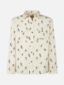 Herren-Cord-Overshirt mit Ski-Print